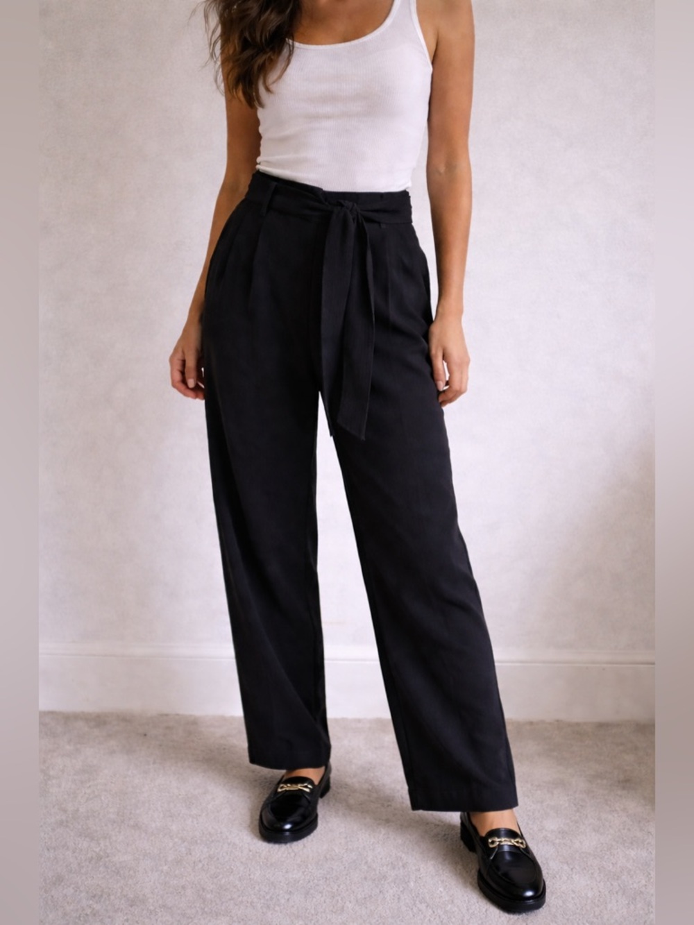 Wilfred Black Tie Waist Wide Leg Trousers‎ Pants Size 10 Minimalist Clean Girl